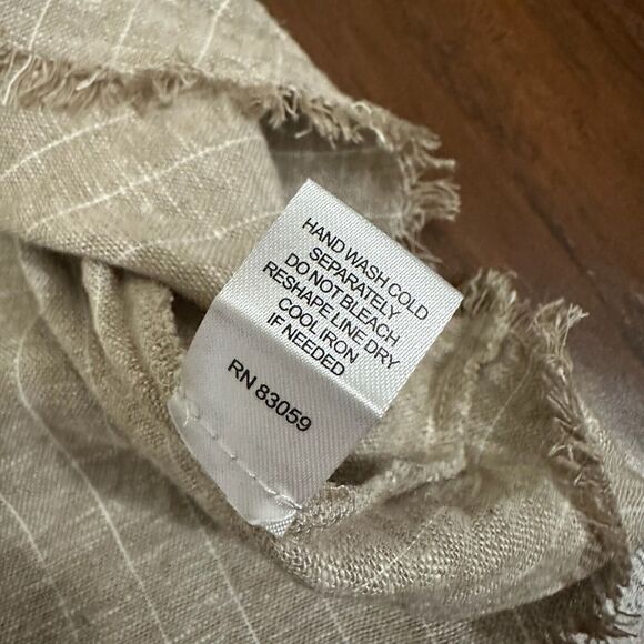 DREW Tank Top Sand Beige Burlap Striped Sleeveless Fringed Linen Blend - Picture 8 of 9